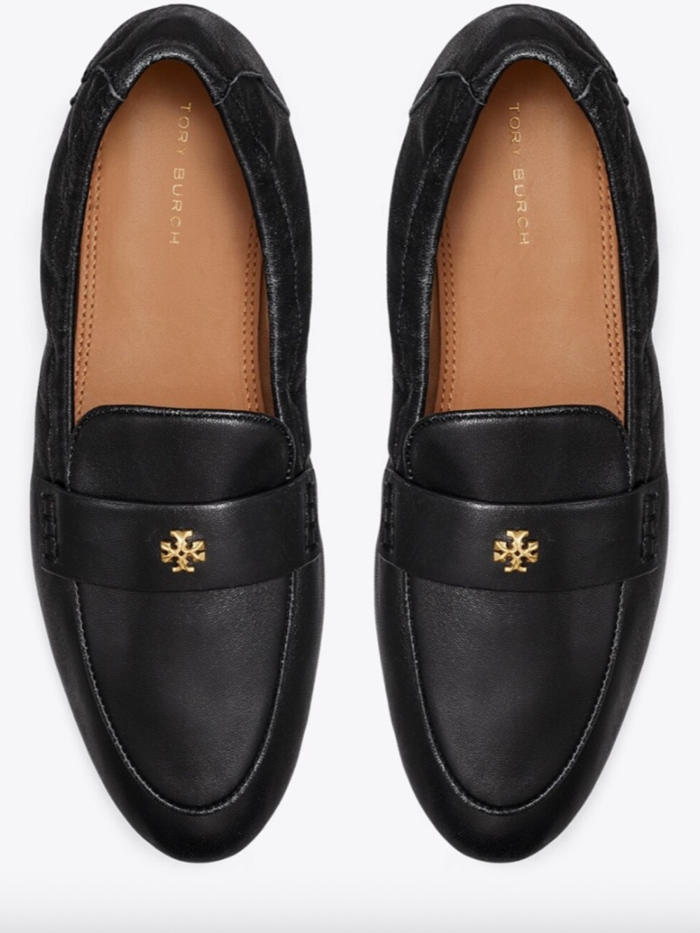 Tory Burch Ballet Loafers Flats Black Napa Leather Gold 8M